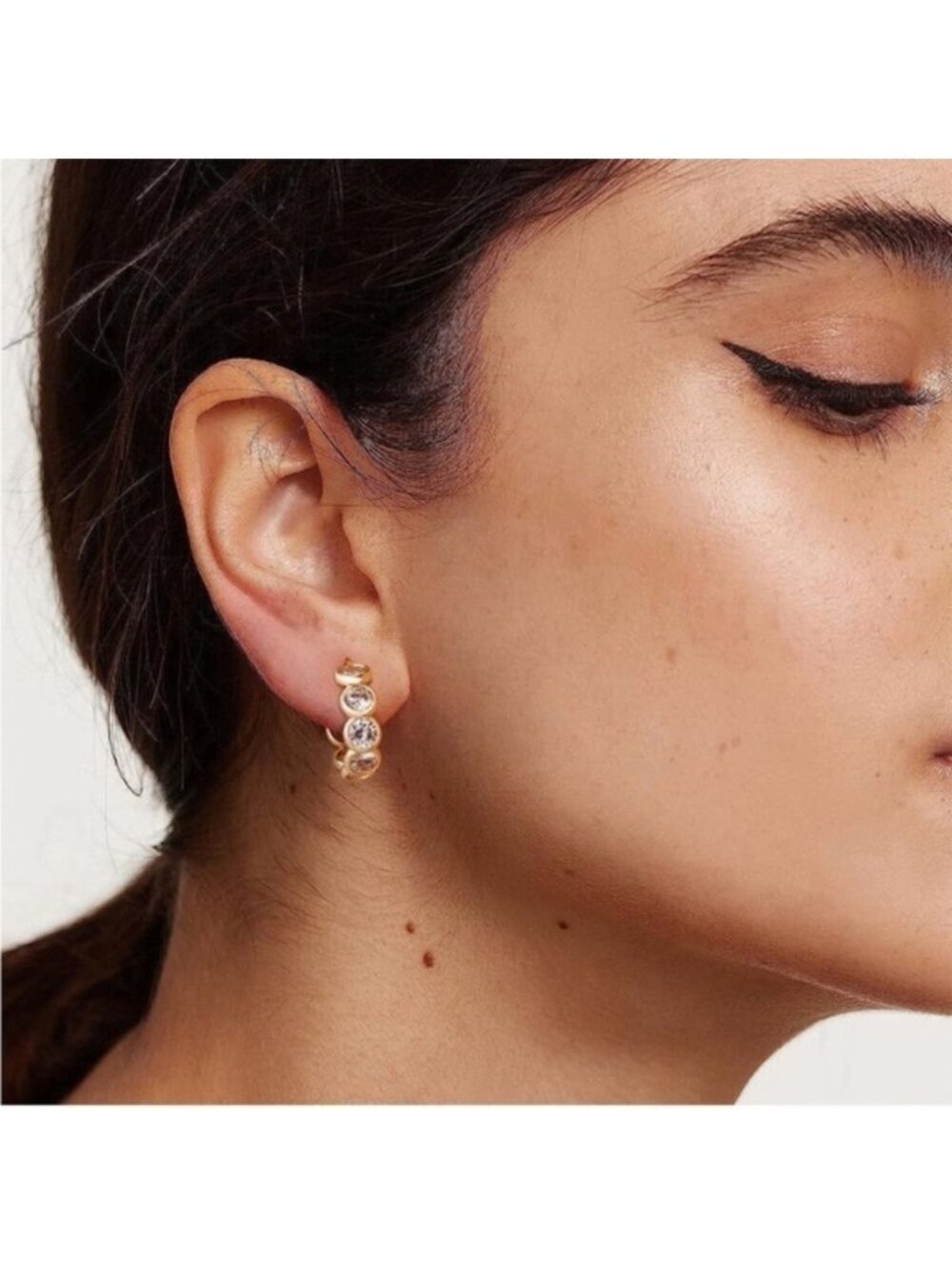 GOLD 14k Gold Plated Cubic Zirconia Hoop Earrings